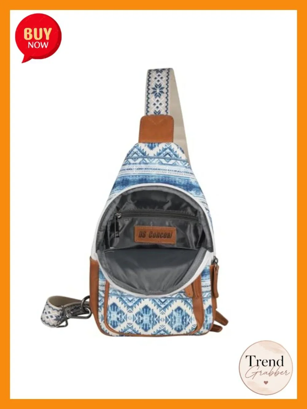 Canvas & Leather Concealed Carry Sling Bag Crossbody with Adjustable Strap